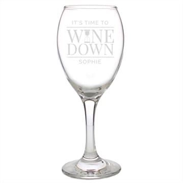 Personalised Time to Wine Down Glass
