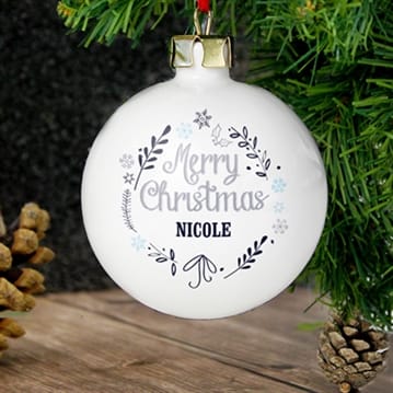 Personalised White Christmas Tree Bauble