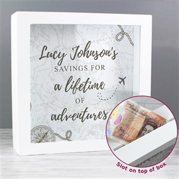 Present Gift Love ADVENTURE HOLIDAY PERSONALISED TRAVEL Fund MONEY BOX Frame 