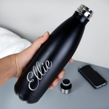 Personalised Reusable Black Metal Bottle