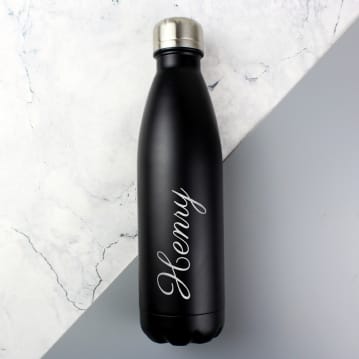 Personalised Reusable Black Metal Bottle