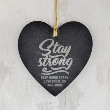 Personalised "Stay Strong" Hanging Slate Heart