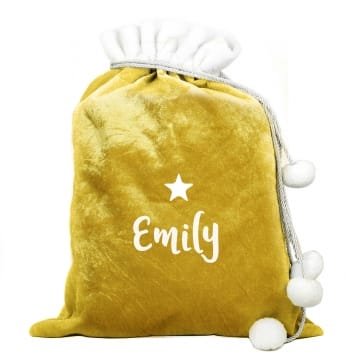 Personalised Name Only Gold Luxury Pom Pom Sack