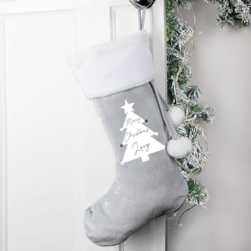 Personalised Christmas Tree Luxury Silver Grey Stocking