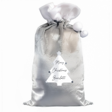 Personalised Christmas Tree Luxury Silver Grey Pom Pom Sack