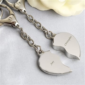 Personalised Pair of Heart Keyrings