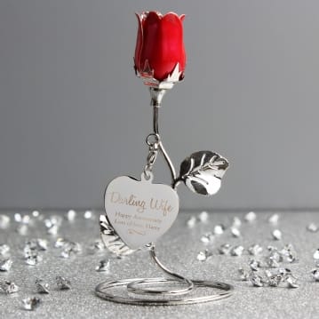 Personalised Swirls & Hearts Red Rose Bud Ornament