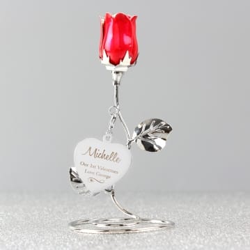 Personalised Swirls & Hearts Red Rose Bud Ornament