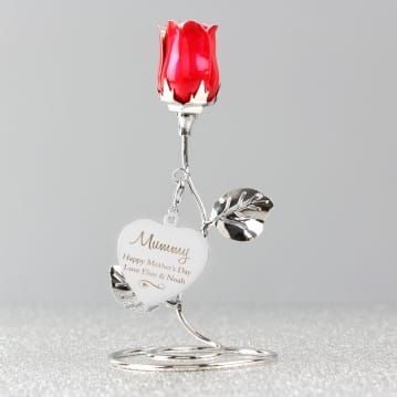 Personalised Swirls & Hearts Red Rose Bud Ornament