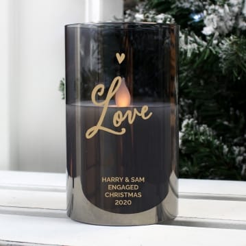 Personalised Love Smoked Glass LED Candle