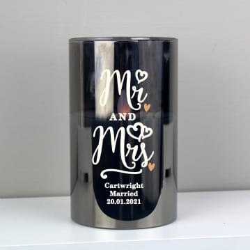 Personalised Mr & Mrs Smoked Glass LED Candle