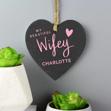 Personalsied Wifey Printed Slate Heart