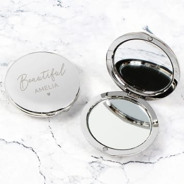 Engraved "Beautiful" Compact Mirror