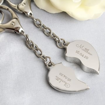 Engraved Joined Heart Keyring Set