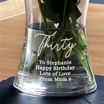Personalised 30th Birthday Glass Vase