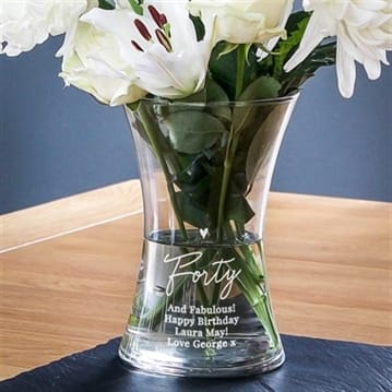 Personalised 40th Birthday Glass Vase
