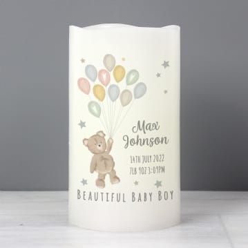 Personalised Teddy & Balloons Nightlight LED Candle