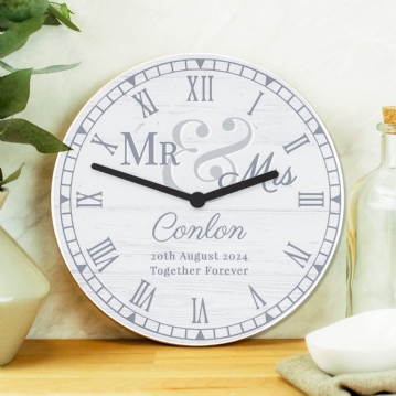 Personalised Mr & Mrs Wooden Clock