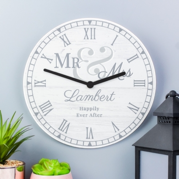 Personalised Mr & Mrs Wooden Clock