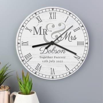 Personalised Mr & Mrs Wooden Clock