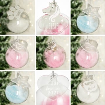 Personalised Feather Glass Baubles 