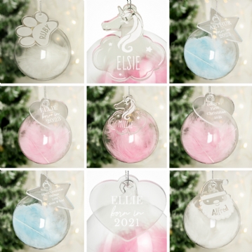 Personalised Feather Glass Baubles 