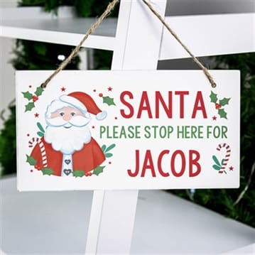 Personalised Santa Stop Here Wooden Sign  