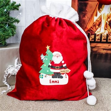 Personalised Santa Luxury Pom Pom Red Sack