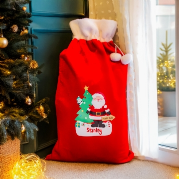 Personalised Santa Luxury Pom Pom Red Sack