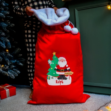 Personalised Santa Luxury Pom Pom Red Sack