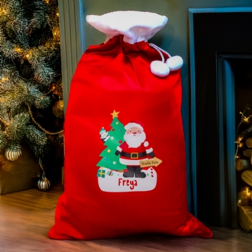 Personalised Santa Luxury Pom Pom Red Sack
