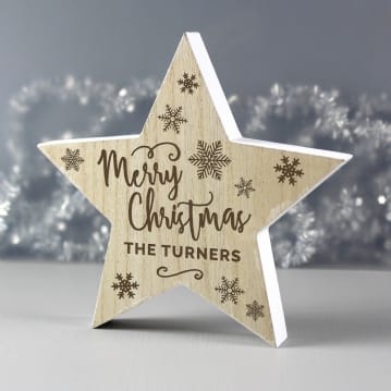 Personalised Merry Christmas Rustic Wooden Star Decoration