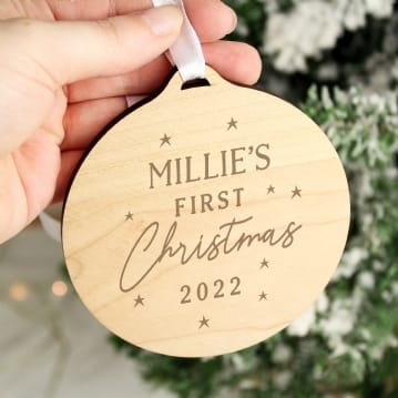 Personalised First Christmas Wooden Christmas Decorations