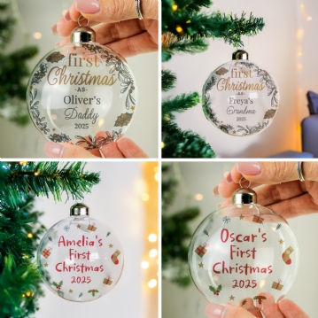 Personalised First Christmas Glass Baubles