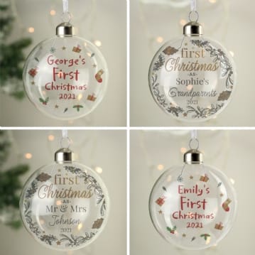 Personalised First Christmas Glass Baubles