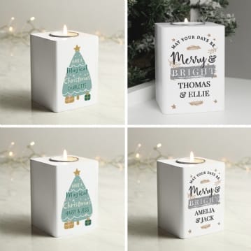 Personalised White Wooden Christmas Tea Light Holders