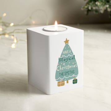 Personalised White Wooden Christmas Tea Light Holders