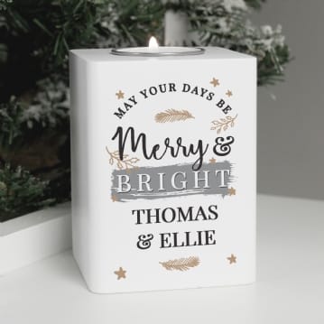 Personalised White Wooden Christmas Tea Light Holders
