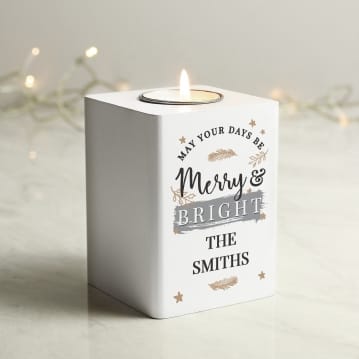 Personalised White Wooden Christmas Tea Light Holders