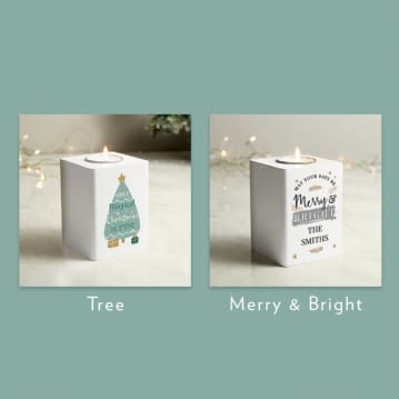 Personalised White Wooden Christmas Tea Light Holders