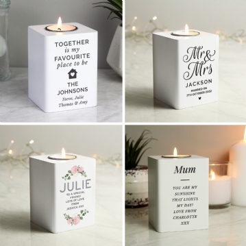 Personalised White Wooden Tea Light Holders