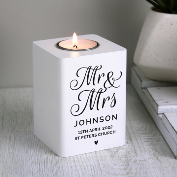 Personalised White Wooden Tea Light Holders