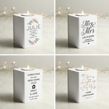 Personalised White Wooden Tea Light Holders