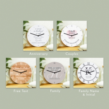 Personalised Wooden Wall Clocks for Couples and Family