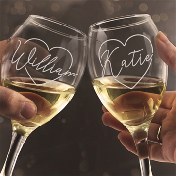 Personalised Names in Hearts Wine Glass Set for Couples