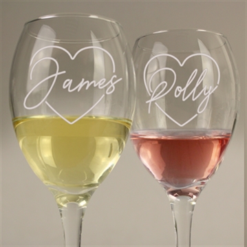 Personalised Names in Hearts Wine Glass Set for Couples