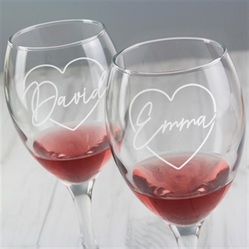 Personalised Names in Hearts Wine Glass Set for Couples