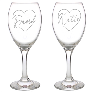 Personalised Names in Hearts Wine Glass Set for Couples