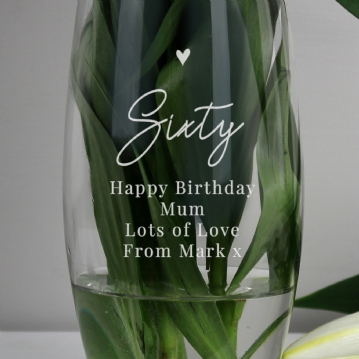 Personalised Sixty Birthday Glass Bullet Vase