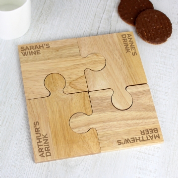 Personalised Sets of 4 Jigsaw Piece Drink Coasters